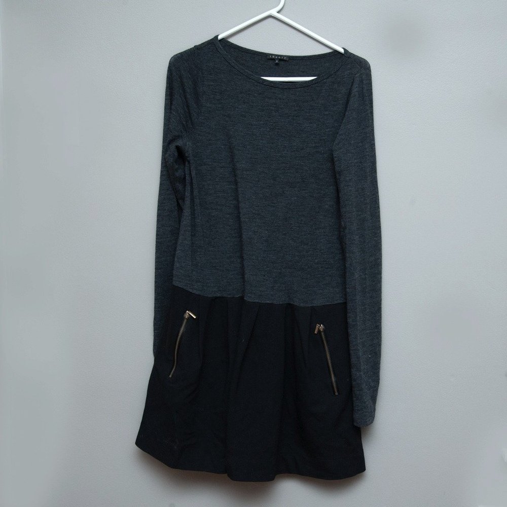 Theory Gray and Black Long Sleeve Dress